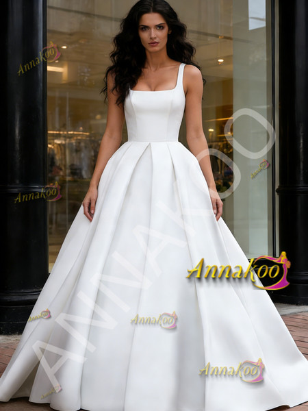 Shop 2026 ANNAKOO Straps Square Satin A Line Sleeve Wedding Dress Under 289