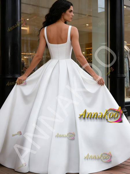 Shop 2026 ANNAKOO Straps Square Satin A Line Sleeve Wedding Dress Under 289