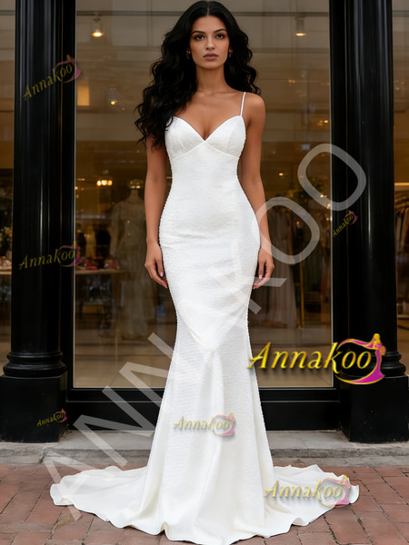 Shop 2026 ANNAKOO Sequin V Neck Trumpet Mermaid Spaghetti Straps Wedding Dress Under 189