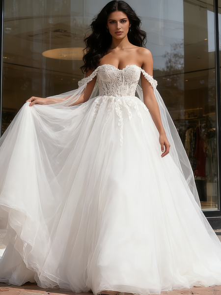 Shop 2026 ANNAKOO Off The Shoulder Appliques Tulle A Line Wedding Dress Under 234