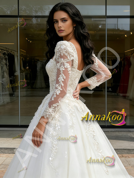 Shop 2026 ANNAKOO A Line Square Long Sleeve Appliques Wedding Dress Under 268