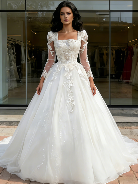 Shop 2026 ANNAKOO A Line Square Long Sleeve Appliques Wedding Dress Under 268
