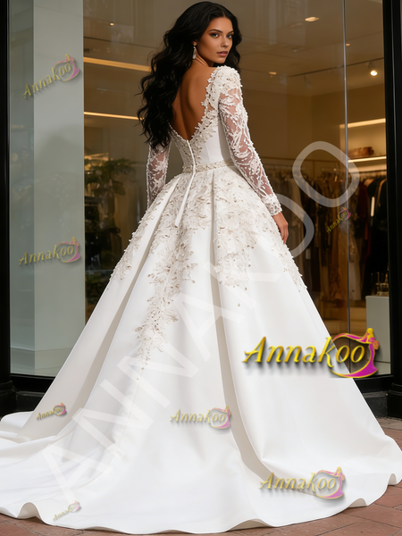Shop 2026 ANNAKOO Long Sleeve Mermaid Detachable Train Appliques Beading Wedding Dress Under 289