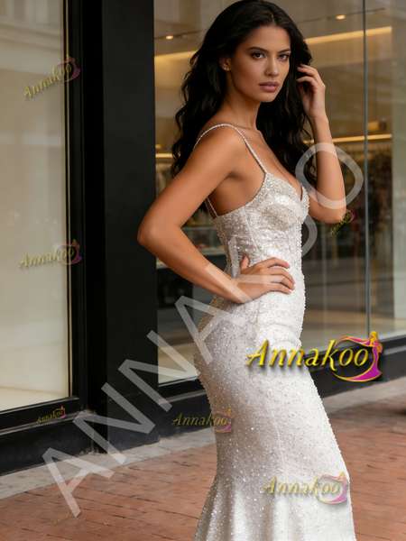 Shop 2026 ANNAKOO Sequin Trumpet Mermaid Spaghetti Straps Sparkle Wedding Dress Under 199