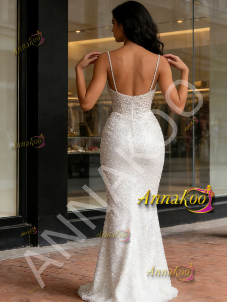 Shop 2026 ANNAKOO Sequin Trumpet Mermaid Spaghetti Straps Sparkle Wedding Dress Under 199