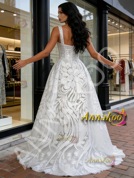 Shop 2026 ANNAKOO Square Sequin Silver Print Floral A Line Prom Dress Under 239