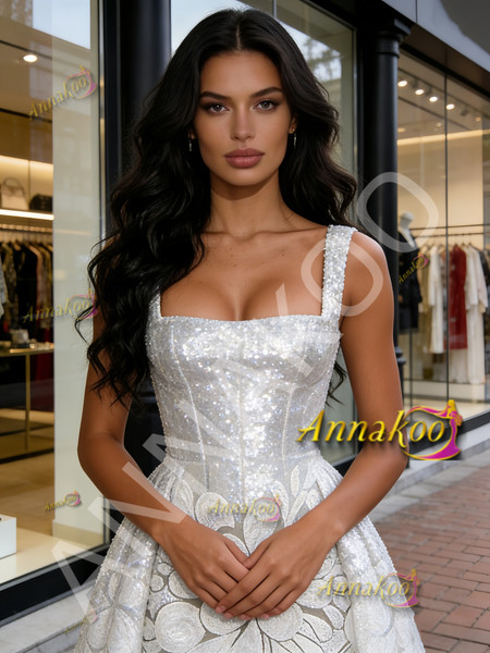 Shop 2026 ANNAKOO Square Sequin Silver Print Floral A Line Prom Dress Under 239