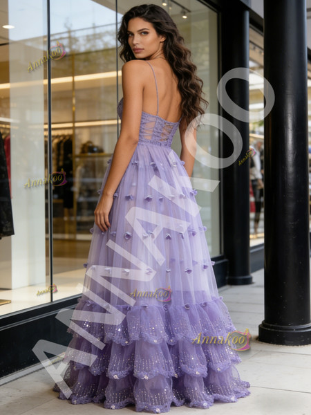 Shop 2026 ANNAKOO Purple Spaghetti Straps Tulle Sparkle A Line Prom Dress Under  289