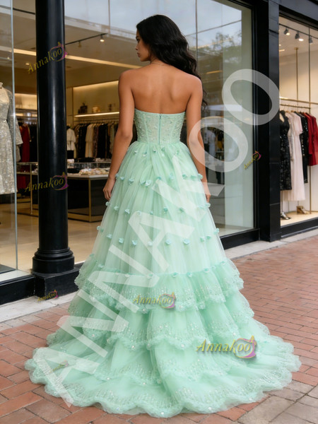 Shop 2026 ANNAKOO Sweetheart Green Flower Tulle Sparkle A Line Prom Dress Under 239