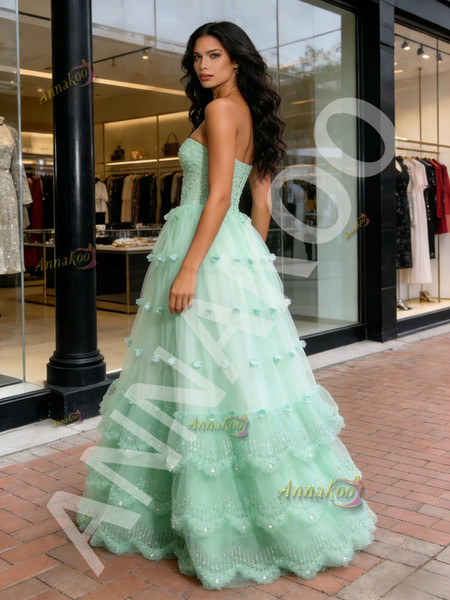 Shop 2026 ANNAKOO Sweetheart Green Flower Tulle Sparkle A Line Prom Dress Under 239