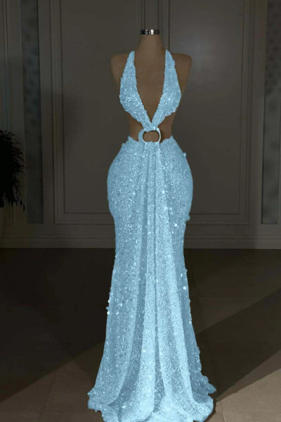 Shop 2026 ANNAKOO Cutout Back Champagne Halter Sequin Mermaid Prom Dress Under 289