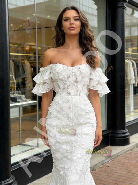 Shop 2026 ANNAKOO Off The Shoulder Trumpet Mermaid White Floral Lace Prom Dress Under 269
