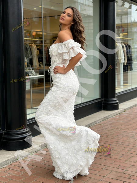 Shop 2026 ANNAKOO Off The Shoulder Trumpet Mermaid White Floral Lace Prom Dress Under 269