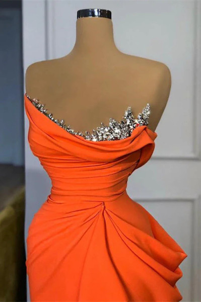 Satin Draped Ruffled Sweeping Train Orange Prom Dress