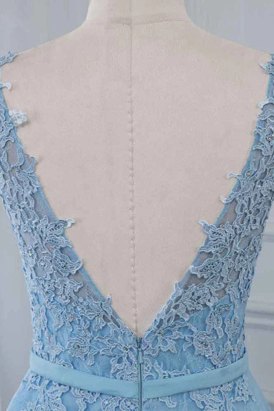 Shop 2026 ANNAKOO Illusion  A Line Tulle Light Blue Lace Prom Dress  Under 169