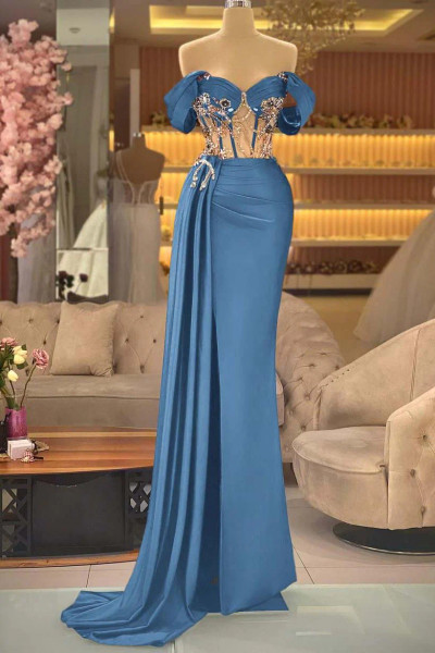 Shop 2026 ANNAKOO Crystal Embellished Royal Blue Off-the-Shoulder Prom Dress Under 249