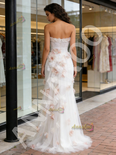 Shop 2026 ANNAKOO Tulle Flower Strapless A Line Ruffles Prom Dress Under 189