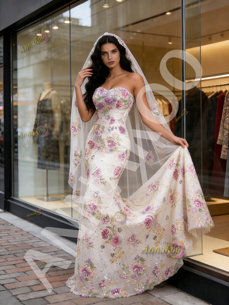 Shop 2026 ANNAKOO Flower Sequin Pink Trumpet Mermaid Tulle Prom Dress Under 199