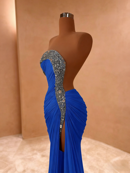 Shop 2026 ANNAKOO One Shoulder Crystal Royal Blue Ruched Prom Dress with Slit Under 189