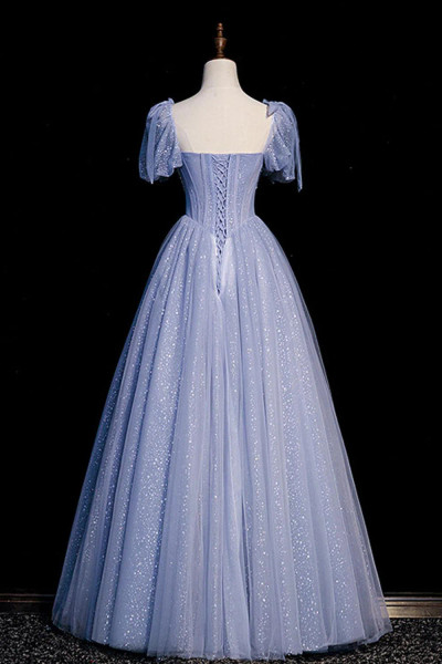 Shop 2026 ANNAKOO Tulle Puffy Sleeves A Line Sweetheart Blue Prom Dress Under 189