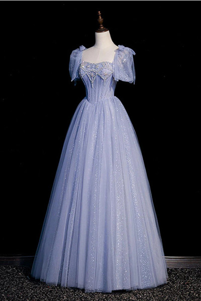 Shop 2026 ANNAKOO Tulle Puffy Sleeves A Line Sweetheart Blue Prom Dress Under 189