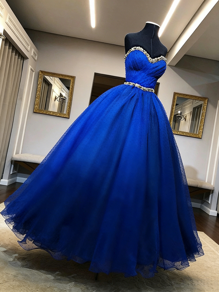 Shop 2026 ANNAKOO Tulle Royal Blue Strapless Crystal Polka Dot Sweetheart Ball Prom Dress Under 199