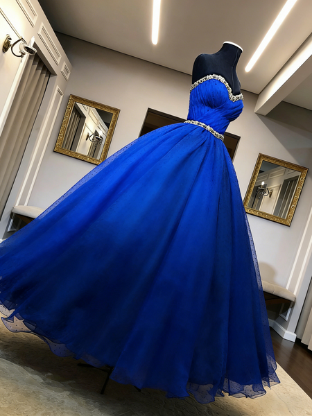 Shop 2026 ANNAKOO Tulle Royal Blue Strapless Crystal Polka Dot Sweetheart Ball Prom Dress Under 199