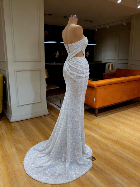 Shop 2026 ANNAKOO Trumpet Mermaid Cut Out Silver Sequin Strapless Prom Dress Under 189