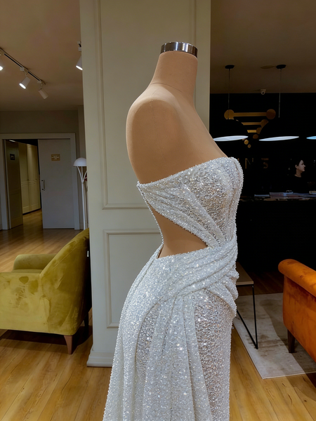 Shop 2026 ANNAKOO Trumpet Mermaid Cut Out Silver Sequin Strapless Prom Dress Under 189