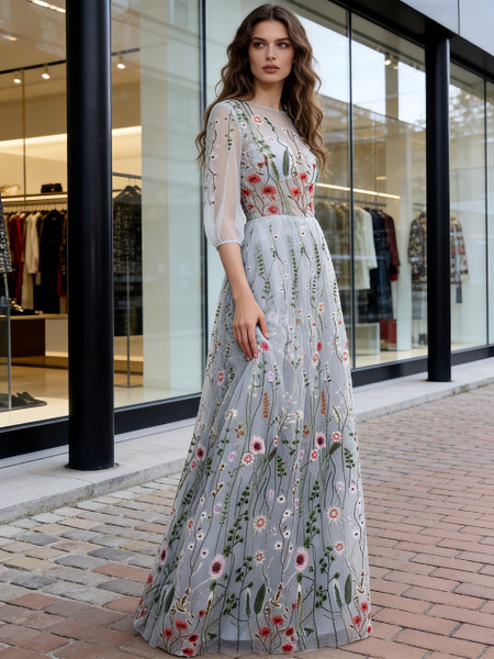 Shop 2026 ANNAKOO Sweetheart Tulle Blue A Line Flower Prom Dress Under 189