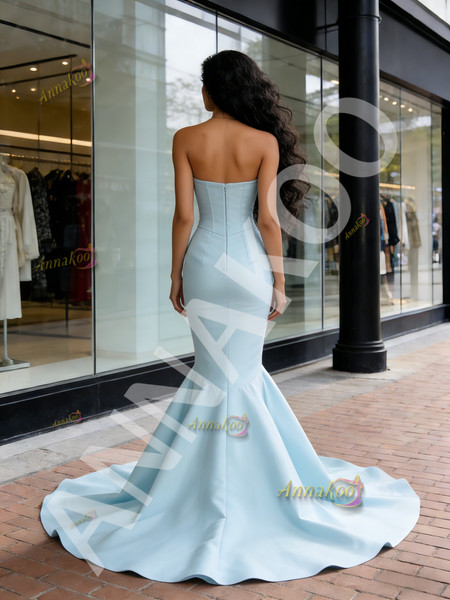 Shop 2026 ANNAKOO Light Blue Satin Trumpet Mermaid Strapless Prom Dress Under 189