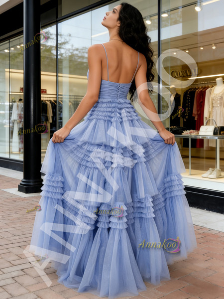 Shop 2026 ANNAKOO Light Ruffles Pleats Tulle V Neck Sparkle Prom Dress Under 229