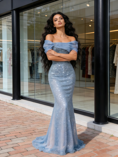 Shop 2026 ANNAKOO Off The Shoulder Tulle Sequin Trumpet Mermaid Prom Dress Under 178