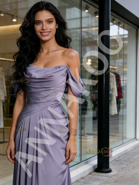 Shop 2026 ANNAKOO Purple Off The Shoulder Satin Trumpet Mermaid Ruched Prom Dress Under 139