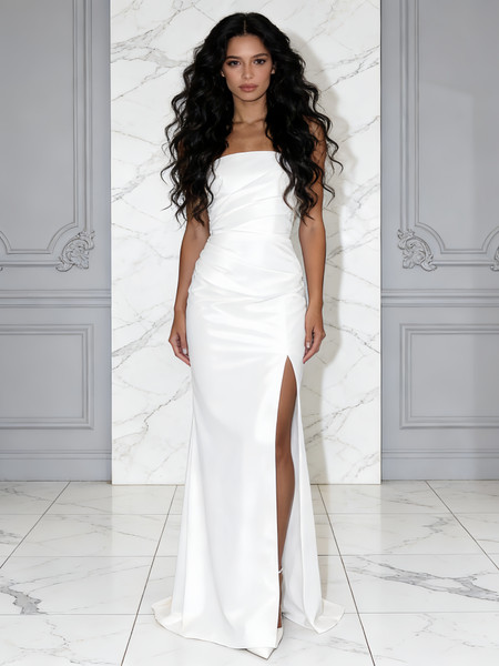 Shop 2025 ANNAKOO Strapless Satin Sheath Column Wedding Dress With Slit 169