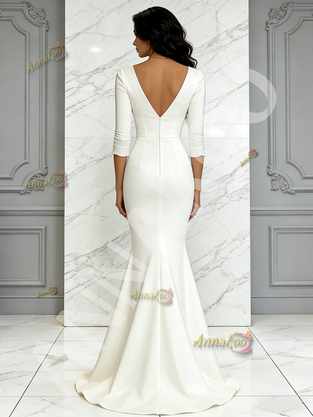 Shop 2026 ANNAKOO V Neck Satin Trumpet Mermaid Ivory Half Sleeve Wedding Dress Under 189