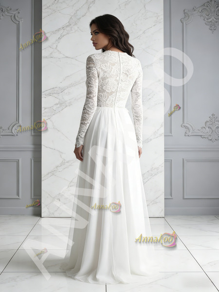 Shop 2026 ANNAKOO Scoop Lace Long Sleeve A Line Tulle Wedding Dress Under 189