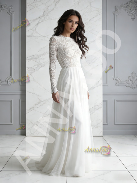 Shop 2026 ANNAKOO Scoop Lace Long Sleeve A Line Tulle Wedding Dress Under 189