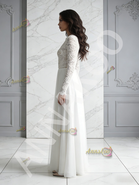 Shop 2026 ANNAKOO Scoop Lace Long Sleeve A Line Tulle Wedding Dress Under 189