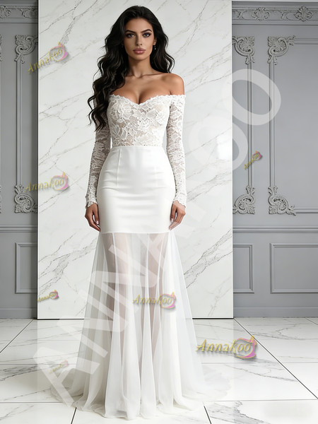 Shop 2026 ANNAKOO Trumpet Mermaid Lace Off The Shoulder Tulle Wedding Dress Under 189
