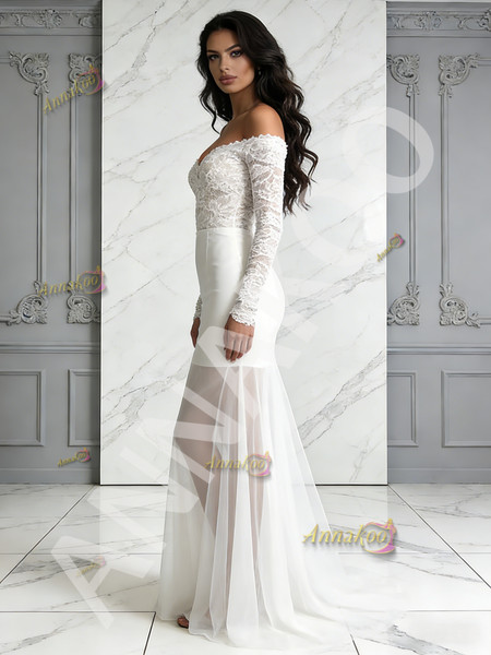 Shop 2026 ANNAKOO Trumpet Mermaid Lace Off The Shoulder Tulle Wedding Dress Under 189