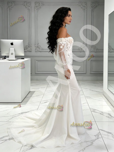 Shop 2026 ANNAKOO Off The Shoulder Long Sleeve Trumpet Mermaid Wedding Dress Under 189