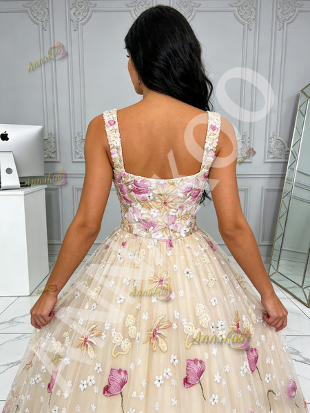 Shop 2026 ANNAKOO Pink Straps Sweetheart Tulle Flower Ball Gown Prom Dress Under 199