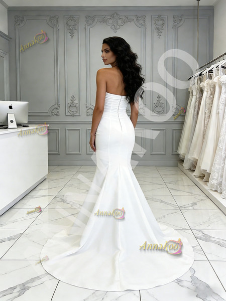 Shop 2026 ANNAKOO Sweetheart Ruched Satin Trumpet Mermaid White Wedding Dress Under 189