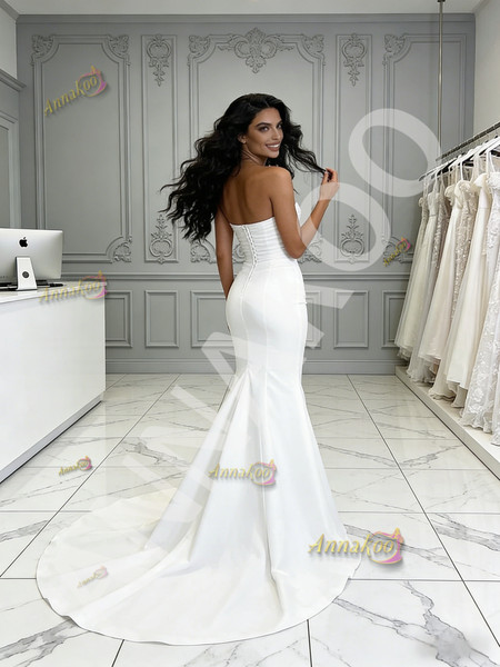Shop 2026 ANNAKOO Sweetheart Ruched Satin Trumpet Mermaid White Wedding Dress Under 189