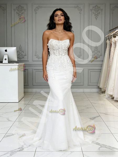 Shop 2026 ANNAKOO Sweetheart Flowers Tulle Sheer Trumpet Mermaid Wedding Dress Under 289