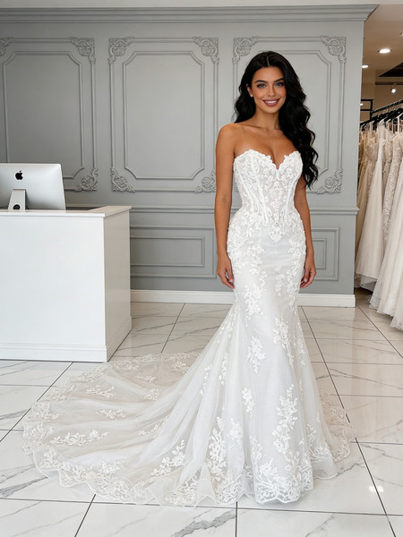 shop 2026 ANNAKOO Sweetheart Lace Tulle Trumpet Mermaid Causal Wedding Dress Under 259