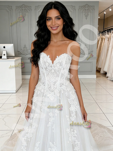 Shop 2025 ANNAKOO Sweetheart A Line Tulle Appliques Simple Wedding Dress Under 249