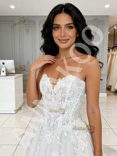 Shop 2025 ANNAKOO Sweetheart A Line Tulle Appliques Simple Wedding Dress Under 249