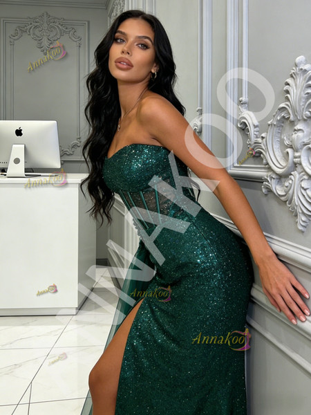 Shop 2026 ANNAKOO Green Detachable Train Trumpet Mermaid Sequin Prom Dress With Slit Under 239